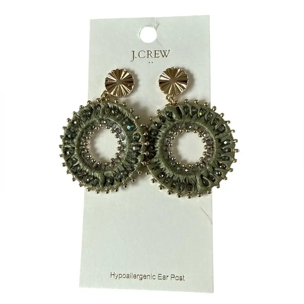 J. Crew Green Beaded circle earrings